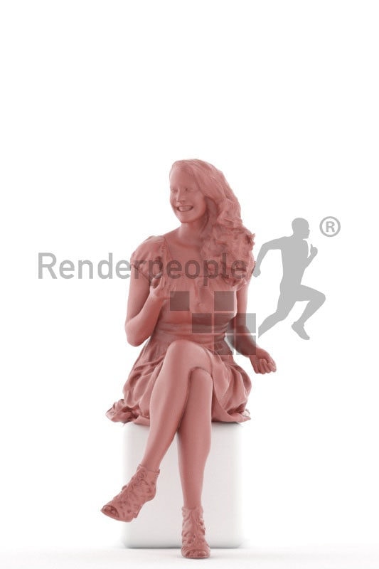 3d people event, white 3d woman sitting and smiling