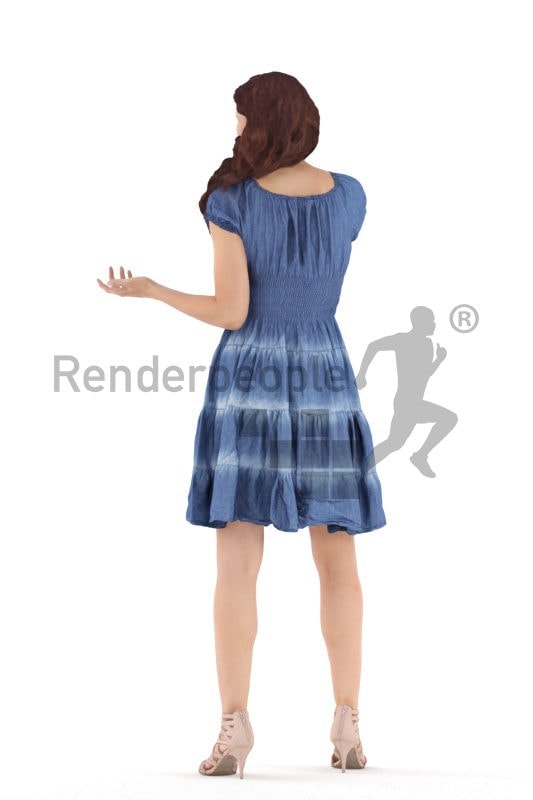 Posed 3D People model by Renderpeople – european female in event dress, singing/moderating