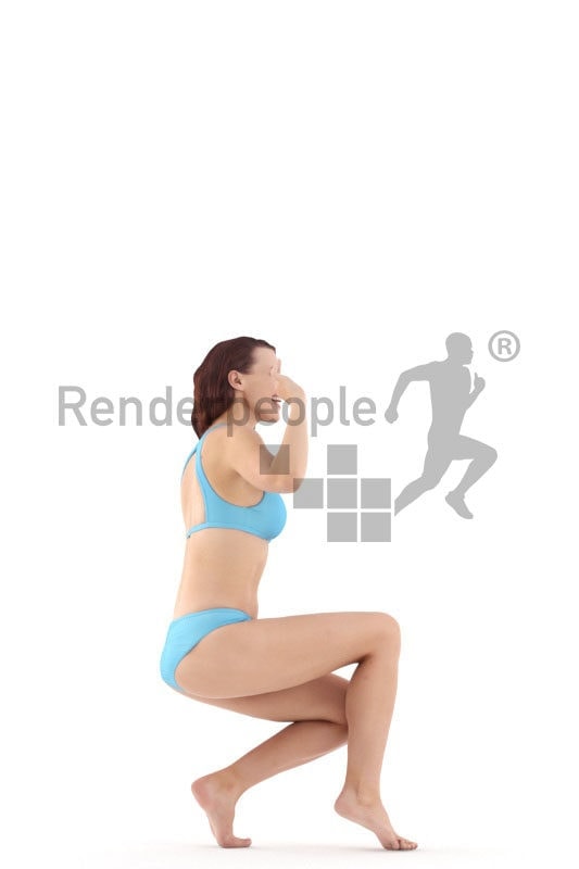 3d people swimwear, white 3d woman smiling and waving