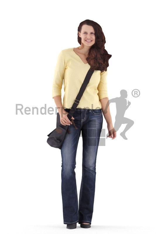 3d people casual, white 3d woman standing and carrying