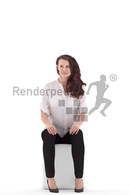 3d people business, white 3d woman sitting and listening