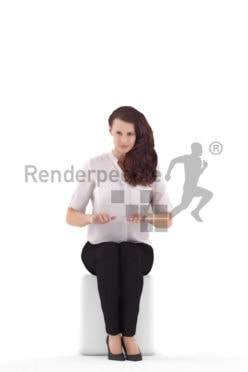 3d people business, white 3d woman sitting and typing
