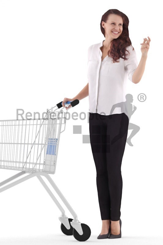 3d people business, white 3d woman shopping with cart