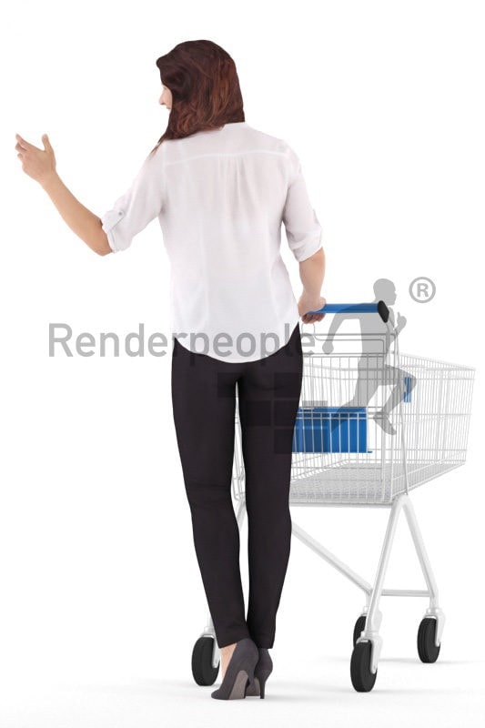 3d people business, white 3d woman shopping with cart