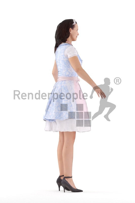 Rigged 3D People model for Maya and Cinema 4D – white woman in traditional costume, dirndl