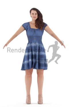 Rigged human 3D model by Renderpeople – european woman in a casual summer dress