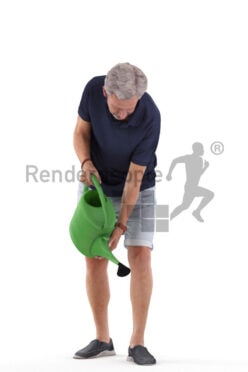 3D People model for 3ds Max and Sketch Up – elderly white man in casual shorts, watering with a watering can