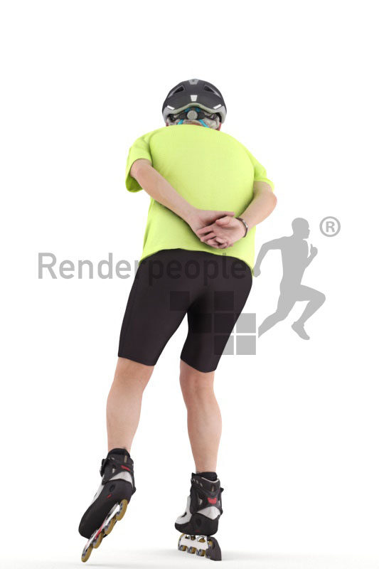Scanned human 3D model by Renderpeople – elderly white man in sports outfit, wearing a helmet, on inline skates