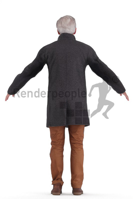 Rigged human 3D model by Renderpeople – elderly white man wearing a coat
