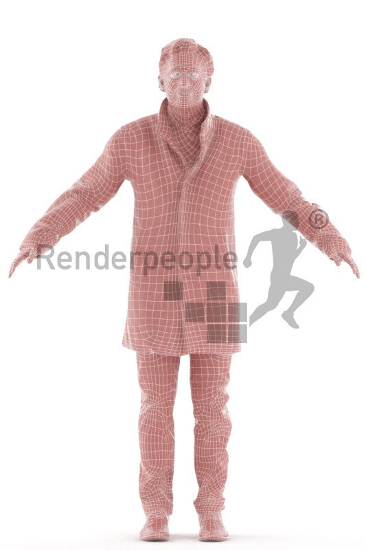 Rigged human 3D model by Renderpeople – elderly white man wearing a coat