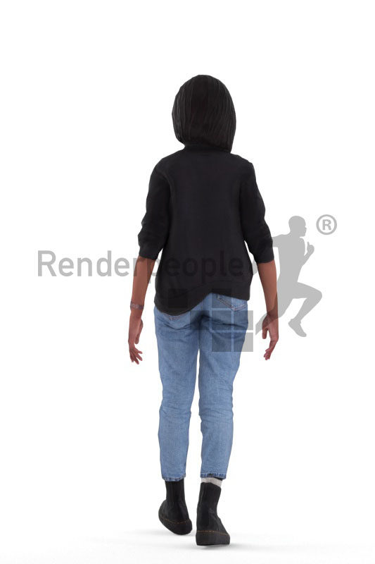 3D People model for animations – black woman in relaxed casual style with boots,walking