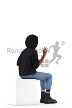 3D People model for 3ds Max and Maya – asian woman in daily clothes, sitting and saluting