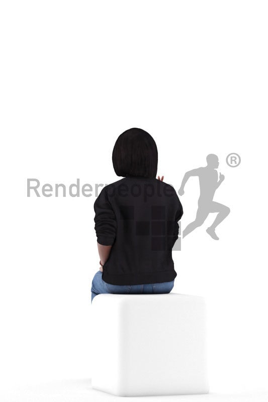 3D People model for 3ds Max and Maya – asian woman in daily clothes, sitting and saluting