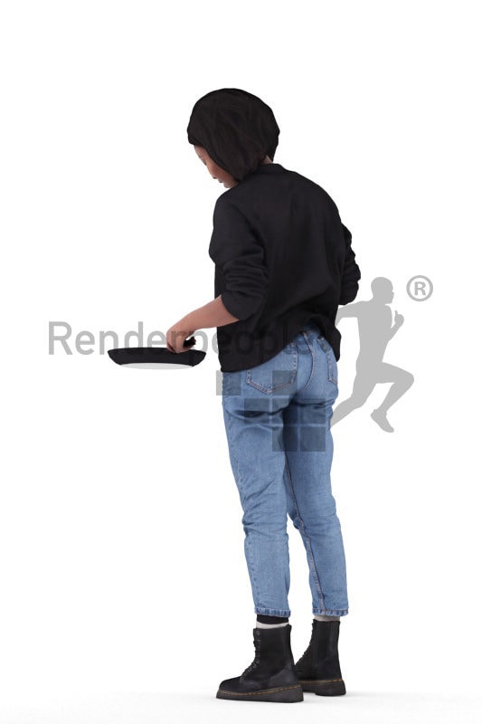 3d people casual, 3d asian woman, standing and cooking