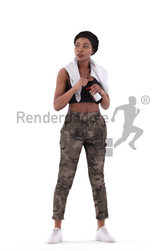 3d people sports, 3d black woman, with towel and bottle