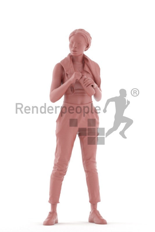 3d people sports, 3d black woman, with towel and bottle
