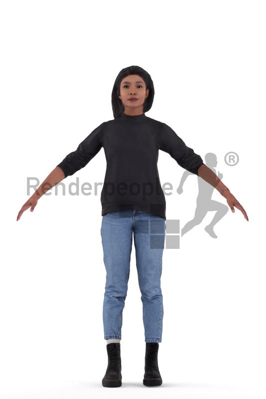 3d people casual, 3d black woman rigged