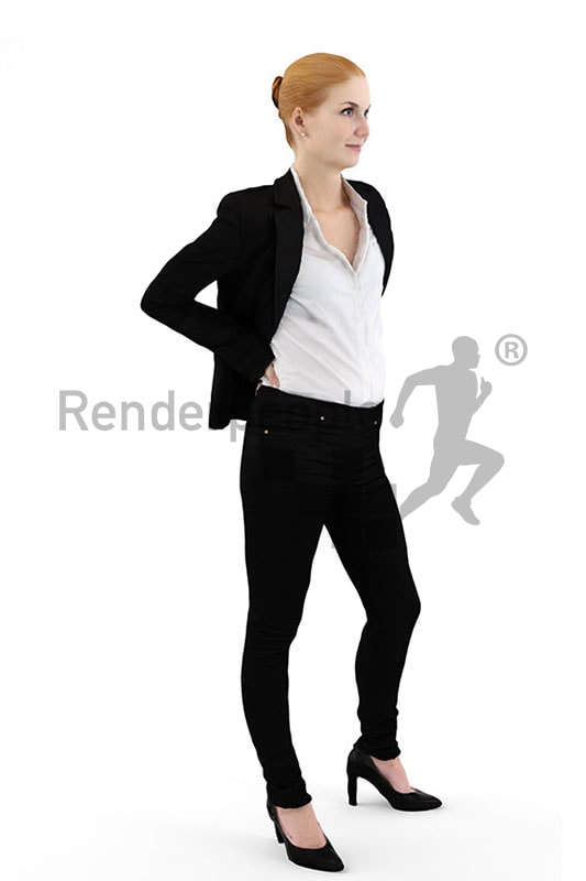 3d people business, white 3d woman with red hair standing