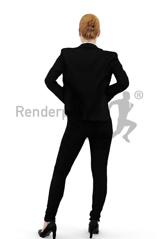 3d people business, white 3d woman with red hair standing