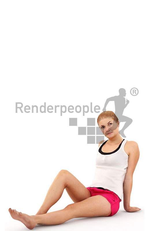 3d people summer, white 3d woman sitting