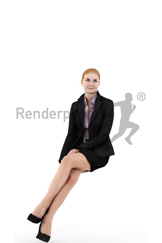 3d people business, white 3d woman with red hair sitting