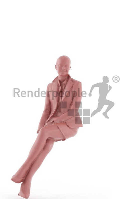 3d people business, white 3d woman with red hair sitting