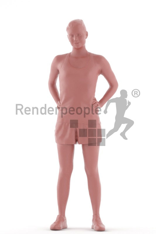 3d people sports, white 3d woman standing in a sports outfit