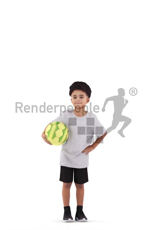 3d people sports, 3d black kid, standing with a ball