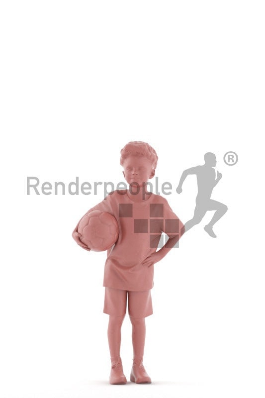 3d people sports, 3d black kid, standing with aball