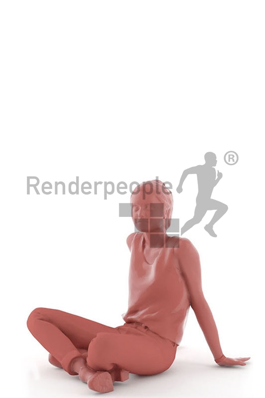 3d people casual, white blond 3d woman sitting on the floor
