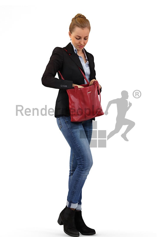 3d people shopping, white 3d woman looking in her purse