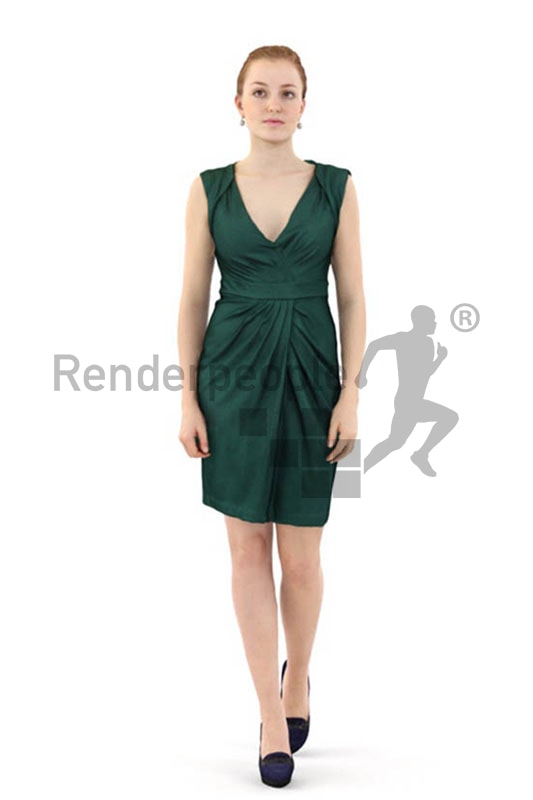 3d people event, white 3d woman wearing a nice green dress