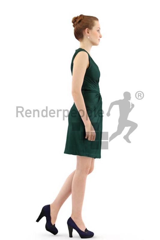 3d people event, white 3d woman wearing a nice green dress