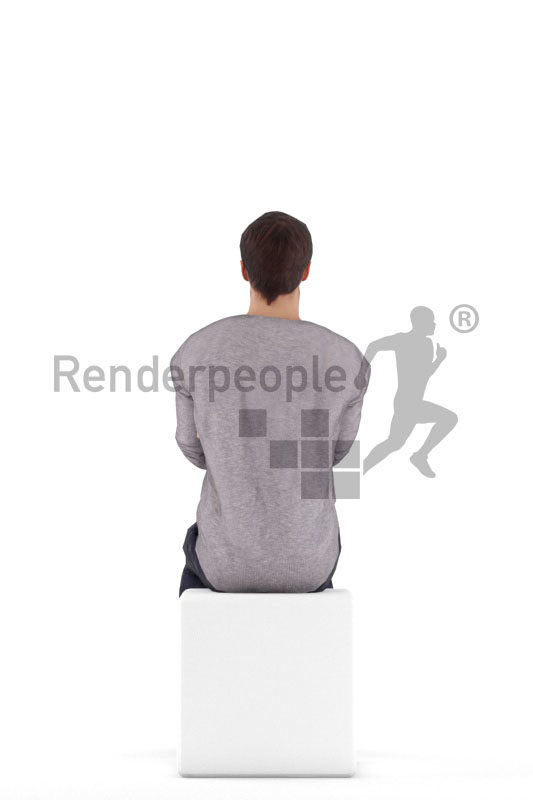 Animated 3D People model for 3ds Max and Maya – white man in casual outfit, sitting