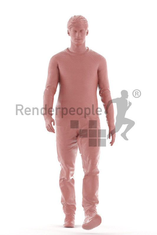 Human 3D model for animations – european male in casual look, walking