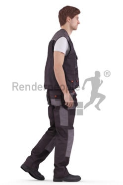 3d people worker, white 3d man walking and operating a lift truck