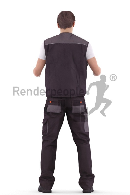 3d people worker, white 3d man holding a box