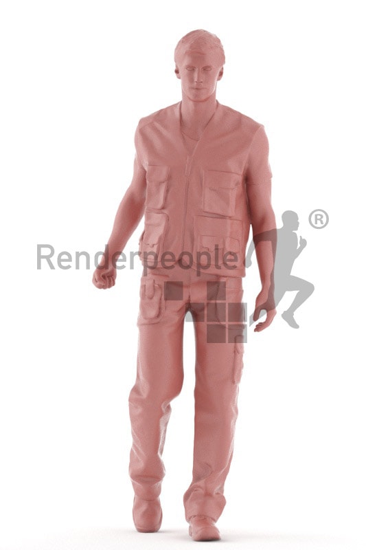 3d people worker, white 3d man pulling