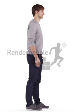 3d people casual, white 3d man standing and waiting