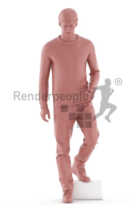3d people casual, white 3d man walking downstairs