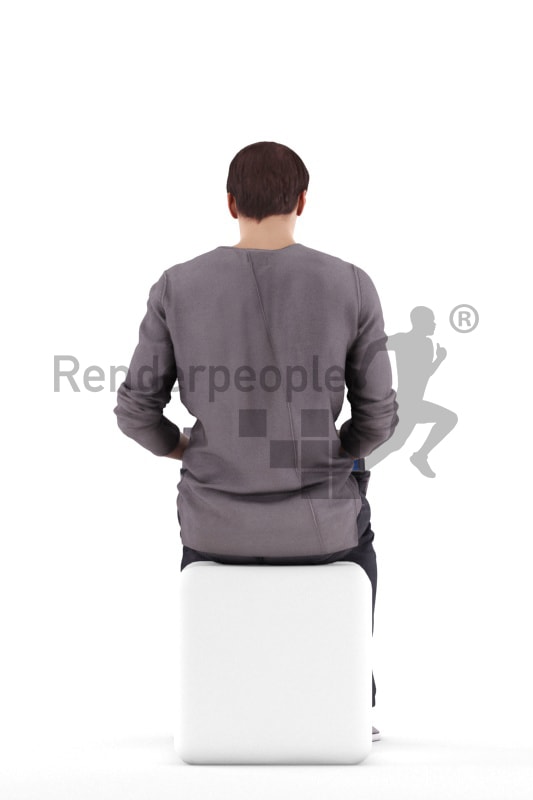 3d people casual, white 3d man sitting and calling