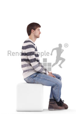 3d people casual, white 3d man sitting and waiting