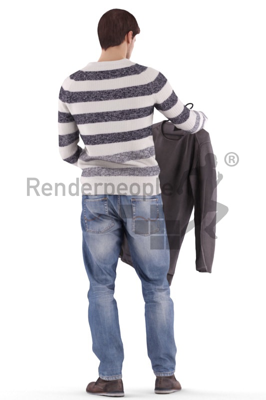 3d people casual, white 3d man standing and looking at a jacket