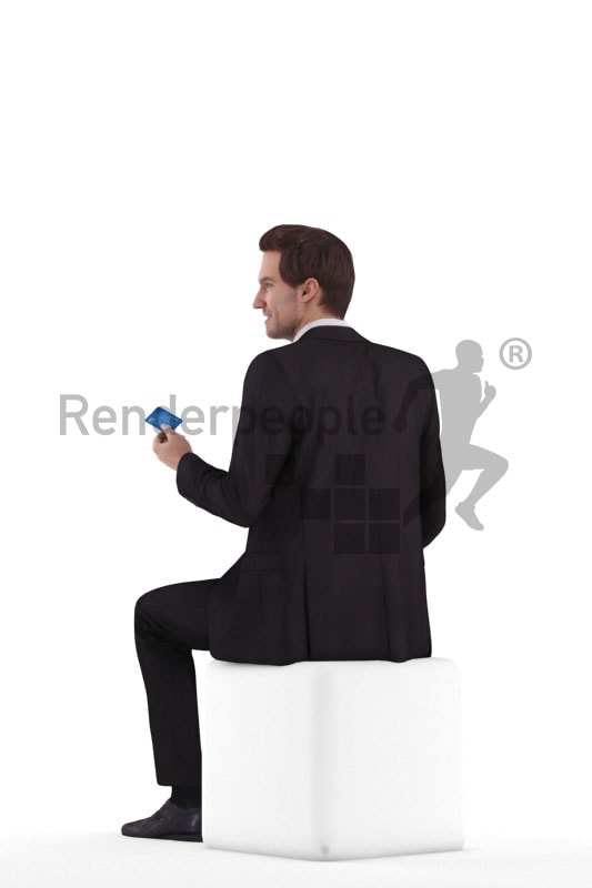 3d people business, white 3d man sitting paying with a credit card