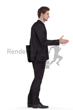 3d people business, white 3d man standing and shaking hands