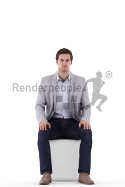3d people business, white 3d man sitting