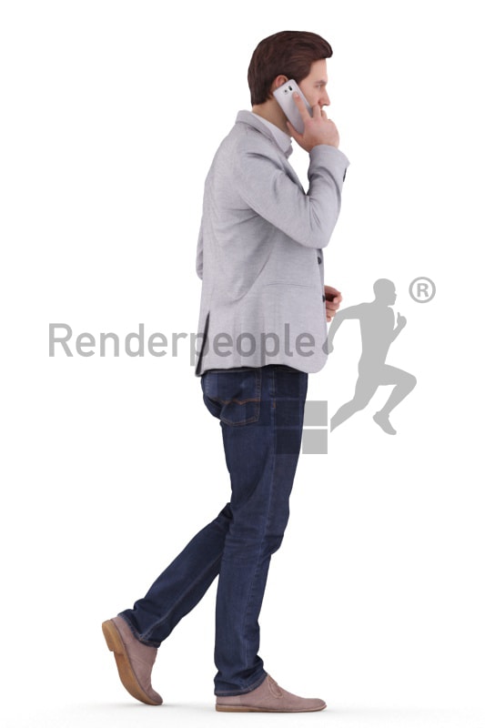 3d people business, white 3d man walking and calling with his mobile phone