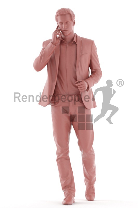 3d people business, white 3d man walking and calling with his mobile phone