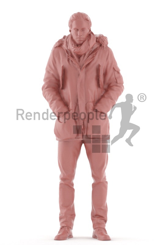 3d people outdoor, white 3d man standing