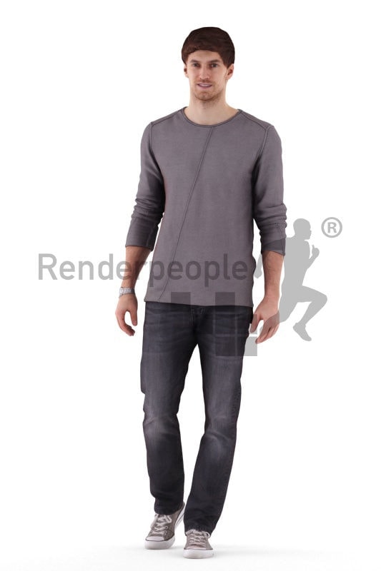 Realistic 3D People model by Renderpeople – european male in daily outfit, walking